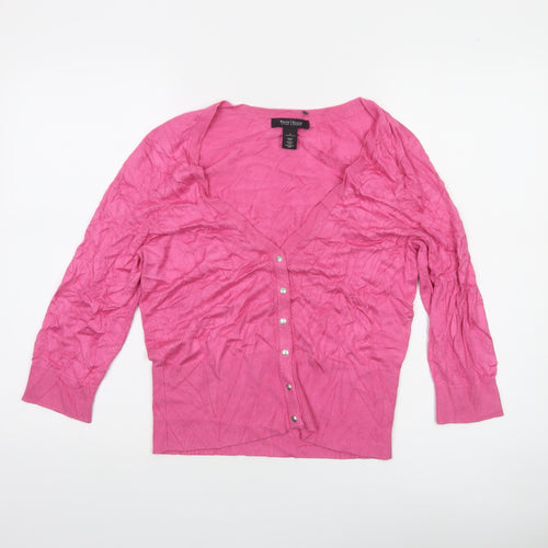 White House Black Market Women Pink M V-Neck Button Cardigan