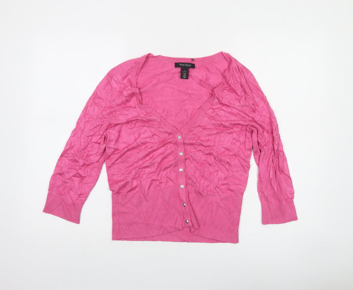 White House Black Market Women Pink M V-Neck Button Cardigan