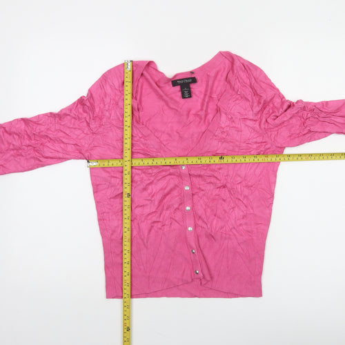 White House Black Market Women Pink M V-Neck Button Cardigan