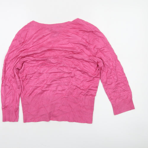White House Black Market Women Pink M V-Neck Button Cardigan