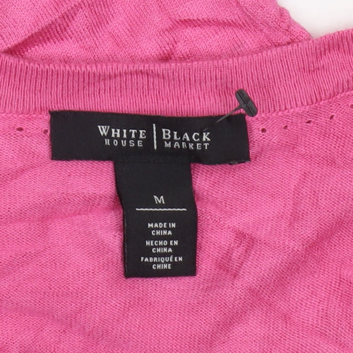White House Black Market Women Pink M V-Neck Button Cardigan