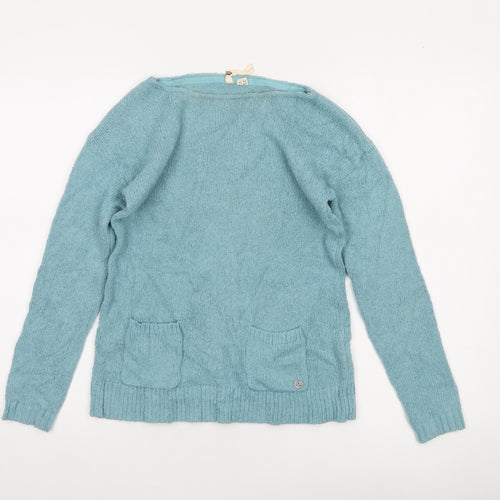 White Stuff Women's Blue Wool Knit Jumper UK 8 Boat Neck Long Sleeve