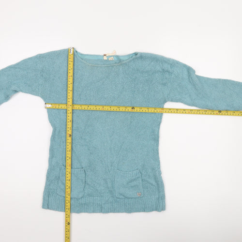 White Stuff Women's Blue Wool Knit Jumper UK 8 Boat Neck Long Sleeve