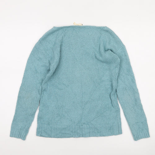 White Stuff Women's Blue Wool Knit Jumper UK 8 Boat Neck Long Sleeve