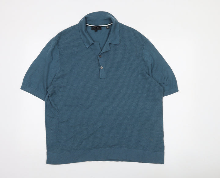 Ted Baker Men's Blue Cotton Blend Collared Henley Jumper XL