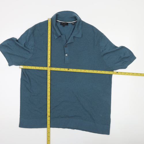 Ted Baker Men's Blue Cotton Blend Collared Henley Jumper XL