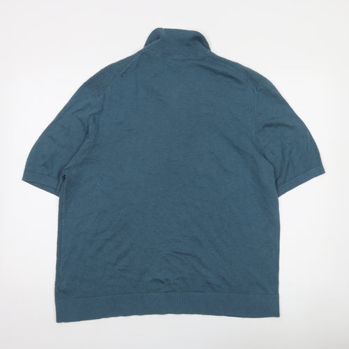 Ted Baker Men's Blue Cotton Blend Collared Henley Jumper XL