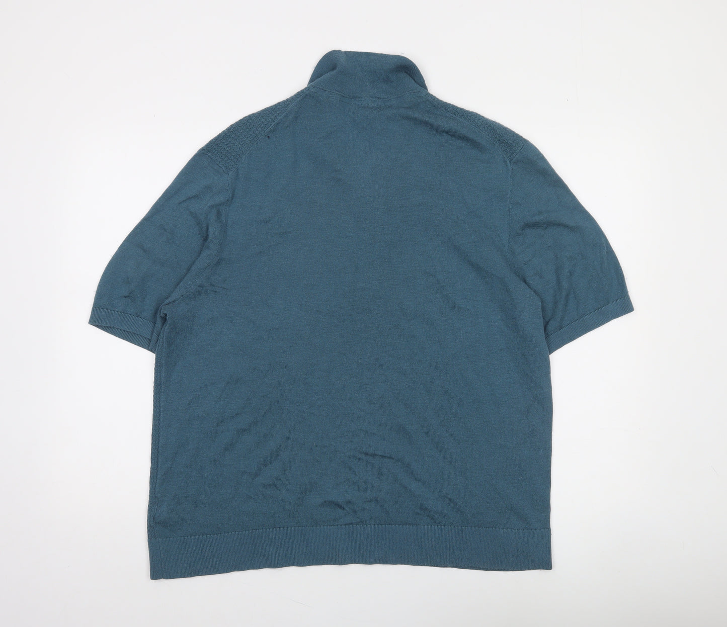 Ted Baker Men's Blue Cotton Blend Collared Henley Jumper XL