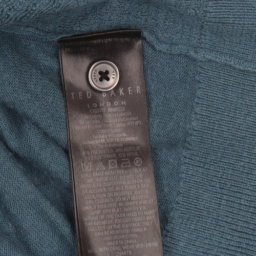 Ted Baker Men's Blue Cotton Blend Collared Henley Jumper XL