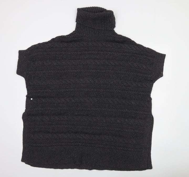 FatFace Women's Black Roll Neck Cable-Knit Short Sleeve Jumper S