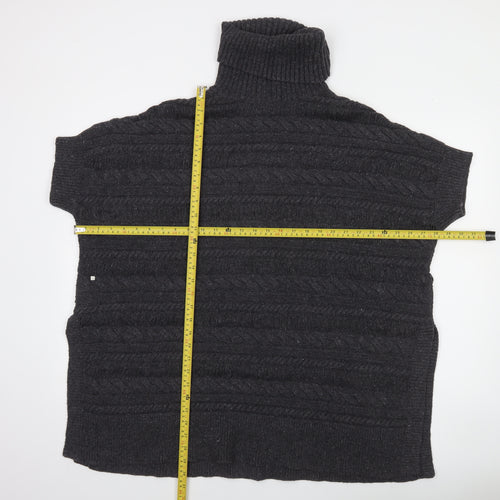FatFace Women's Black Roll Neck Cable-Knit Short Sleeve Jumper S