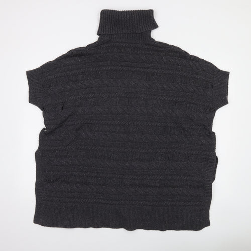 FatFace Women's Black Roll Neck Cable-Knit Short Sleeve Jumper S