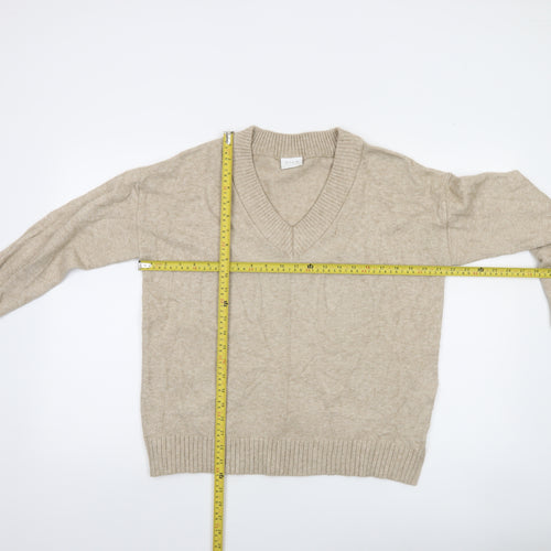 Vila Women Beige V-Neck Knit Pullover Jumper Size S