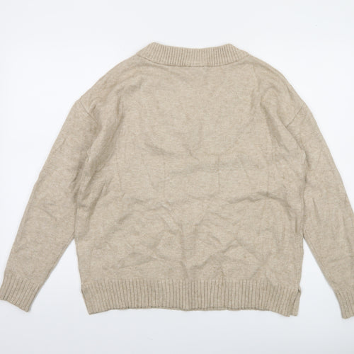 Vila Women Beige V-Neck Knit Pullover Jumper Size S