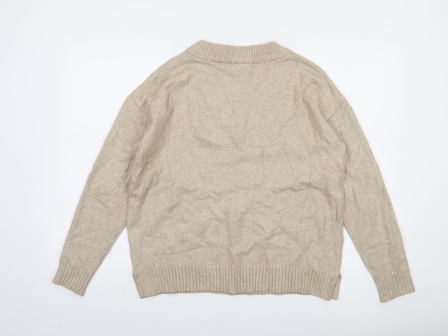 Vila Women Beige V-Neck Knit Pullover Jumper Size S