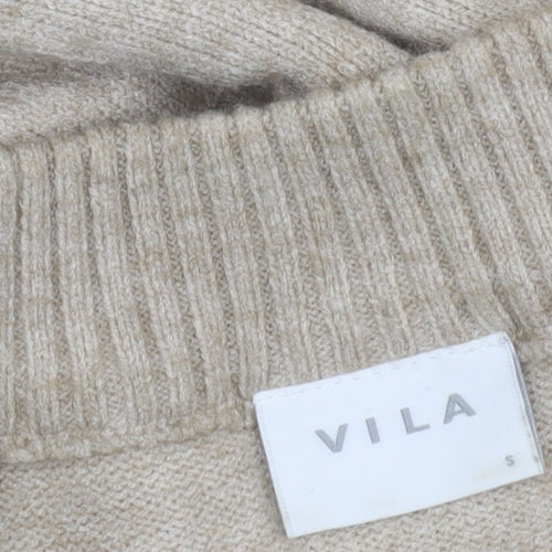 Vila Women Beige V-Neck Knit Pullover Jumper Size S