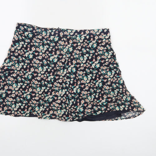 Bershka Womens Blue Floral Short A-Line Skirt Size L