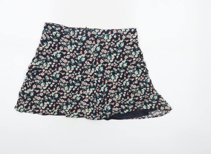 Bershka Womens Blue Floral Short A-Line Skirt Size L