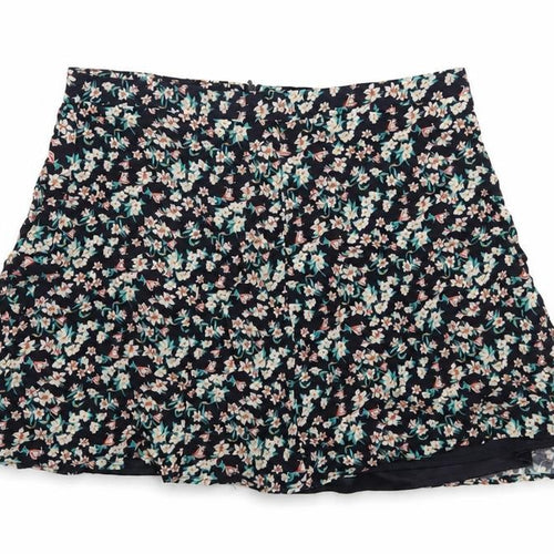 Bershka Womens Blue Floral Short A-Line Skirt Size L