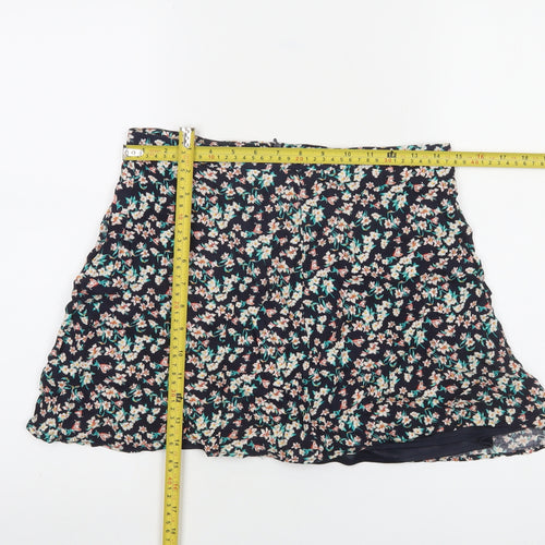 Bershka Womens Blue Floral Short A-Line Skirt Size L