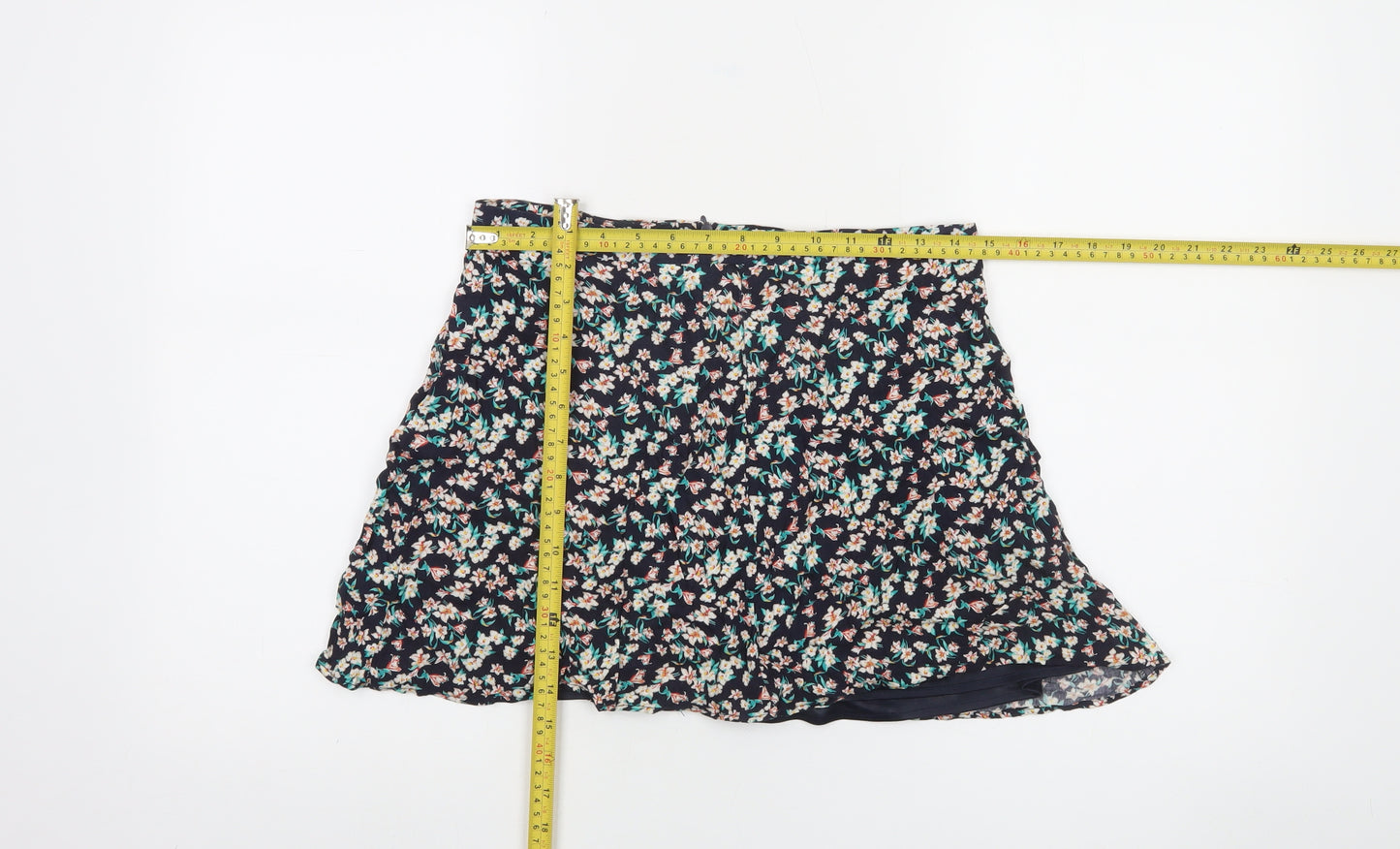 Bershka Womens Blue Floral Short A-Line Skirt Size L