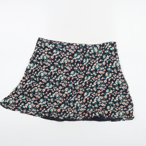 Bershka Womens Blue Floral Short A-Line Skirt Size L