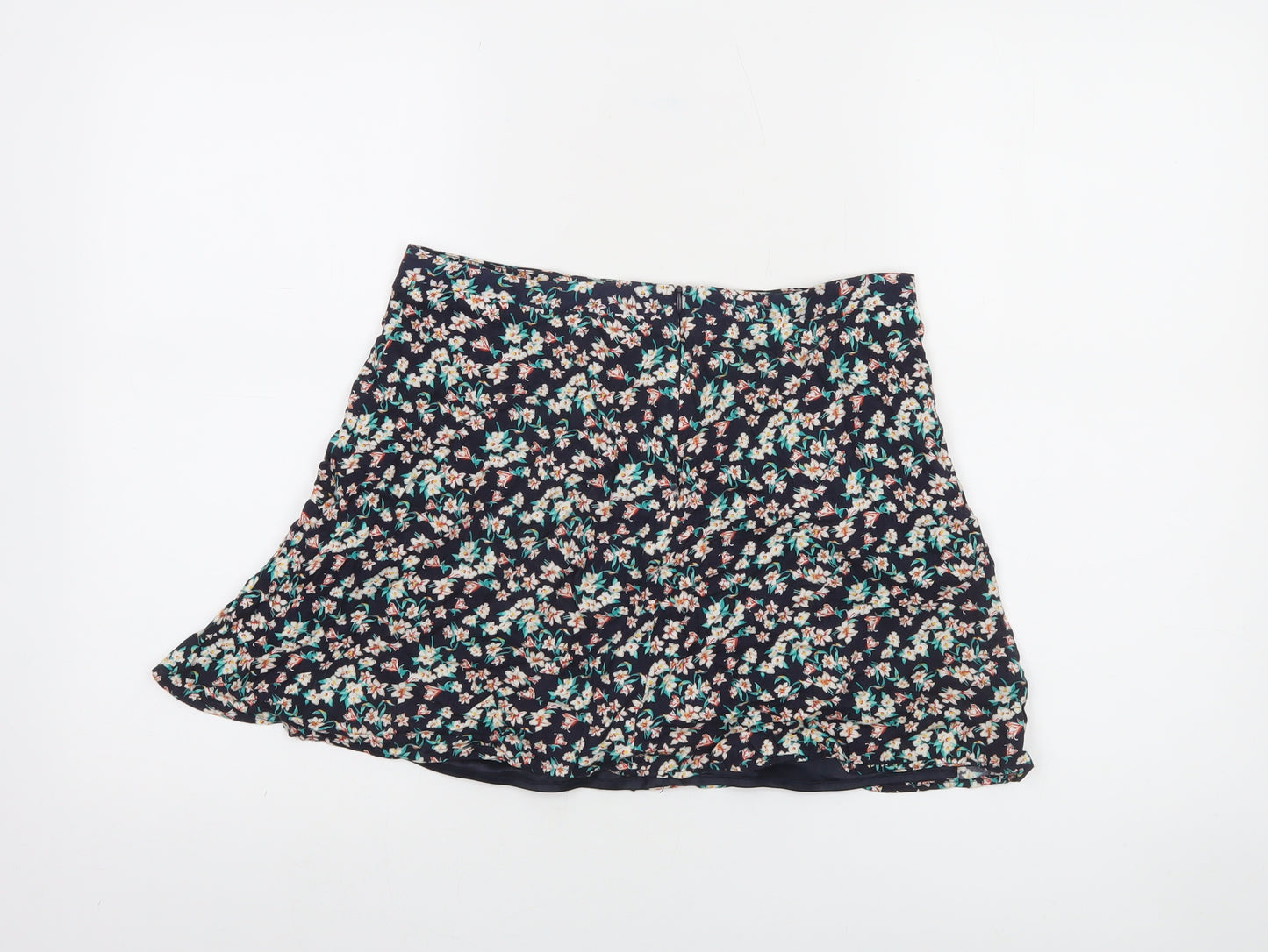 Bershka Womens Blue Floral Short A-Line Skirt Size L