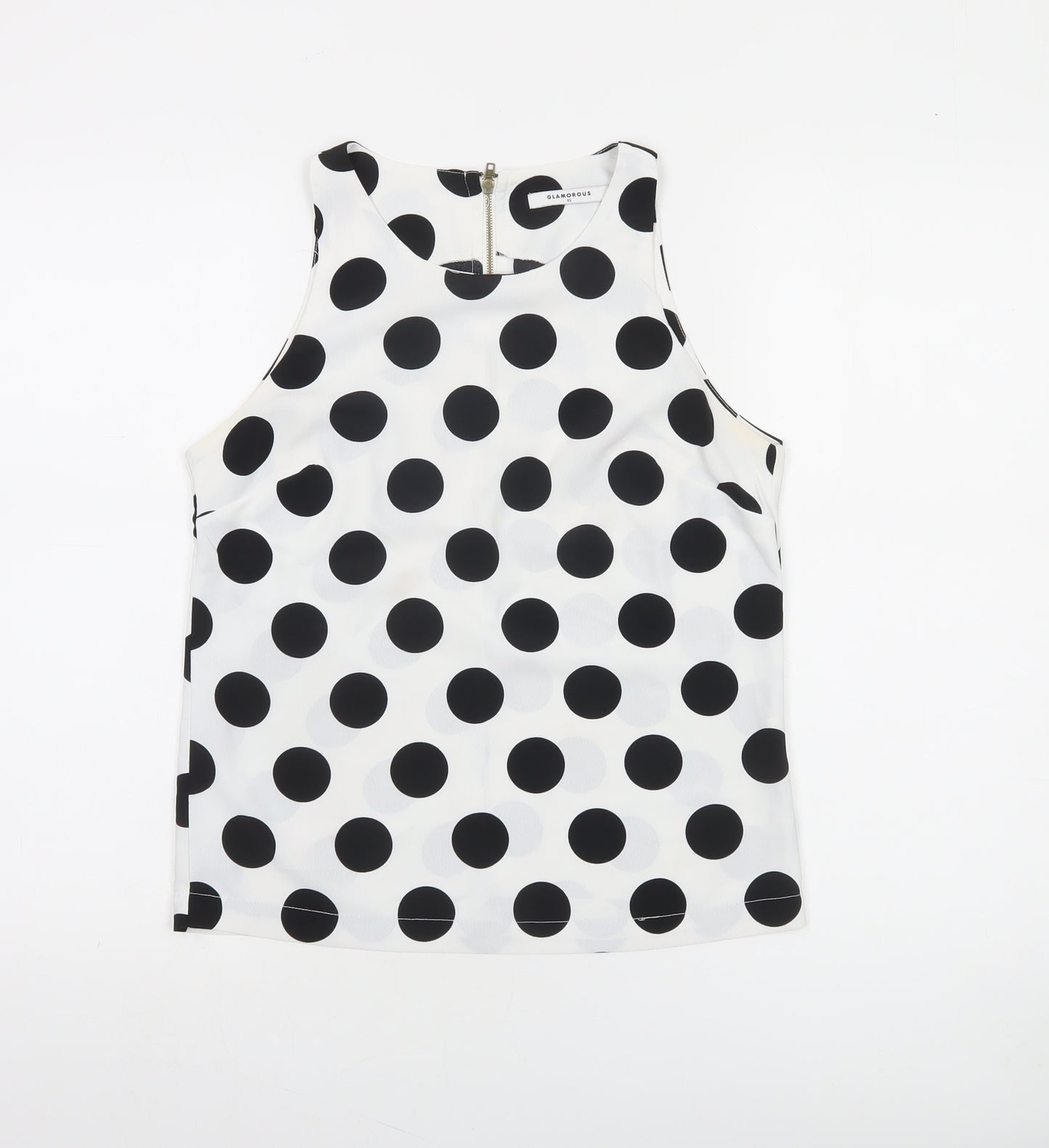 Glamorous Women's White Polka Dot Sleeveless Tank Top XS