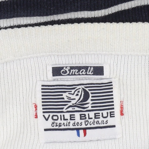 Voile Bleue Women's Blue Striped Cotton Boat Neck Jumper Size S