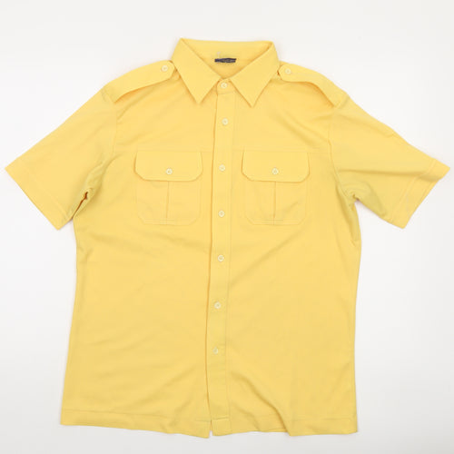 C&A Men's Yellow Classic Short Sleeve Button-Up Shirt 44in Polyester