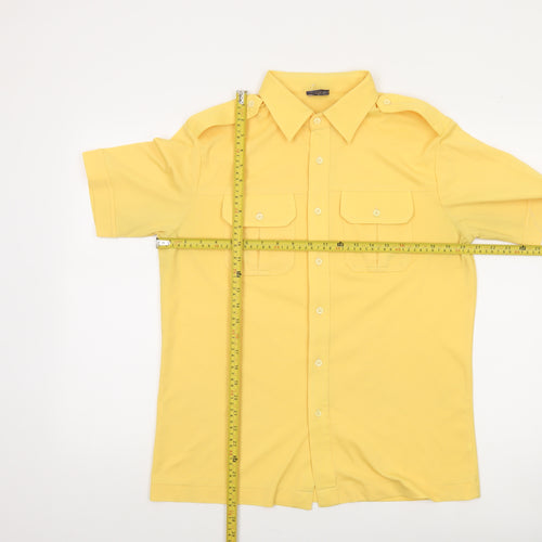 C&A Men's Yellow Classic Short Sleeve Button-Up Shirt 44in Polyester