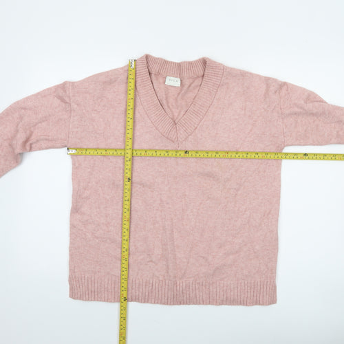 Vila Women’s Pink V-Neck Knit Jumper Size S Long Sleeve Pullover