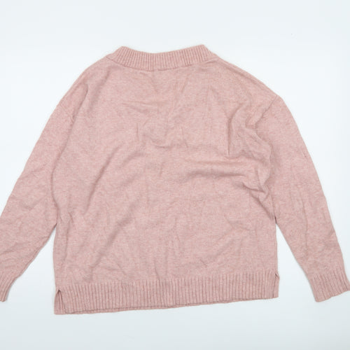 Vila Women’s Pink V-Neck Knit Jumper Size S Long Sleeve Pullover