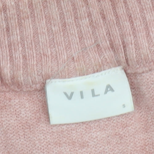 Vila Women’s Pink V-Neck Knit Jumper Size S Long Sleeve Pullover