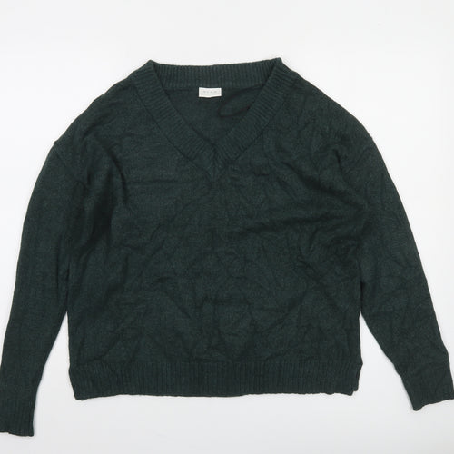 Vila Women Green V-Neck Long Sleeve Pullover Jumper Size S