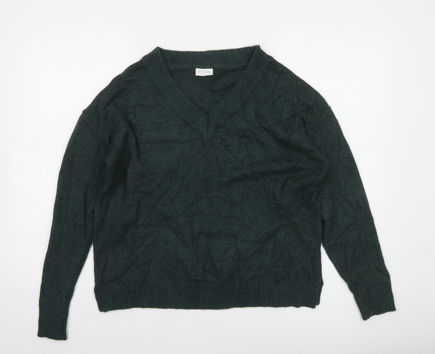 Vila Women Green V-Neck Long Sleeve Pullover Jumper Size S