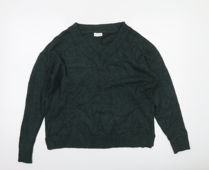 Vila Women Green V-Neck Long Sleeve Pullover Jumper Size S