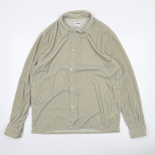 Weekday Women Beige Button-Up Long Sleeve Shirt Size M