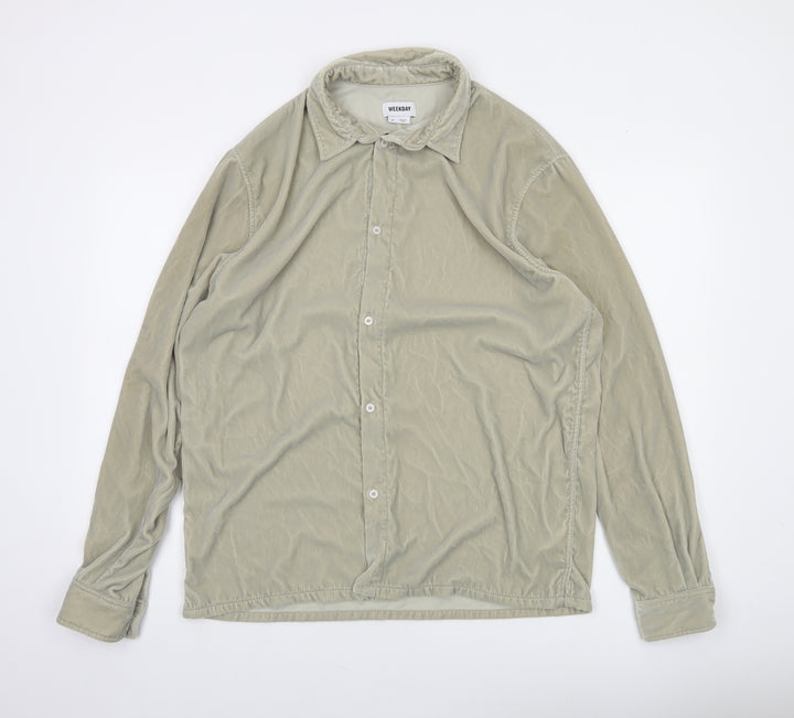 Weekday Women Beige Button-Up Long Sleeve Shirt Size M
