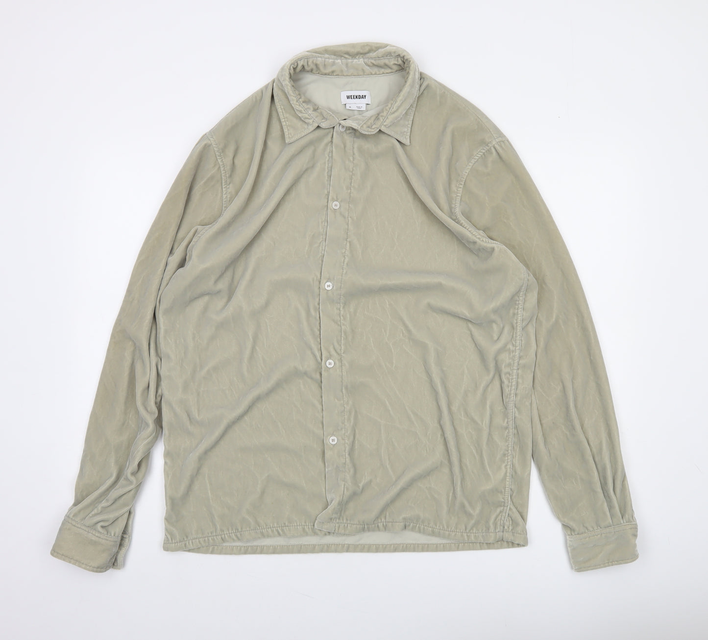 Weekday Women Beige Button-Up Long Sleeve Shirt Size M