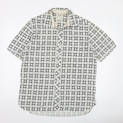 Timberland Men's White Checked Short Sleeve Button-Up Shirt M