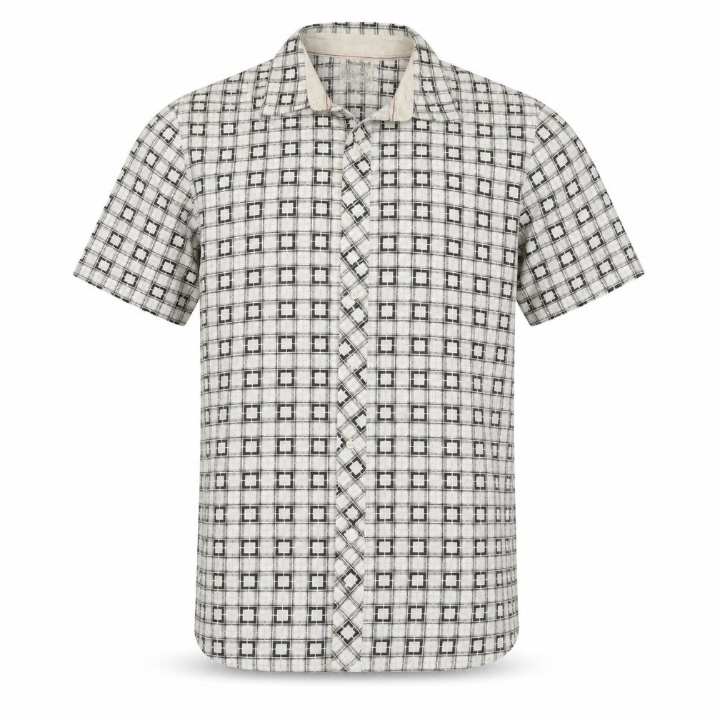 Front view of Timberland Men's White Checked Short Sleeve Button-Up Shirt M
