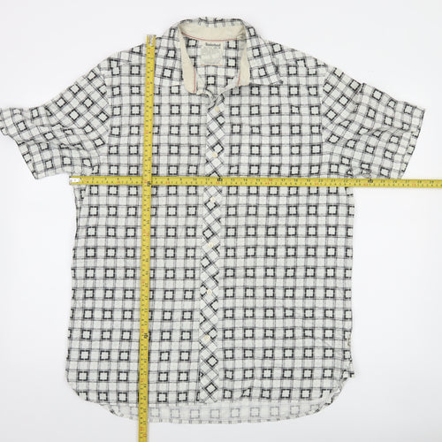 Timberland Men's White Checked Short Sleeve Button-Up Shirt M