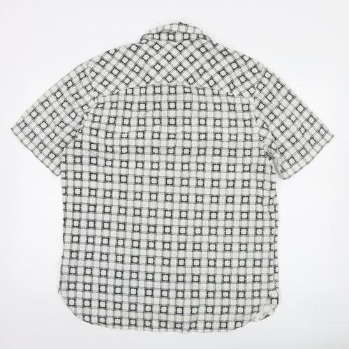 Timberland Men's White Checked Short Sleeve Button-Up Shirt M