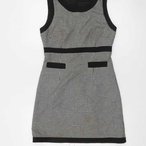 Oasis Women's Black Houndstooth Sheath Dress Size 8 Sleeveless Workwear