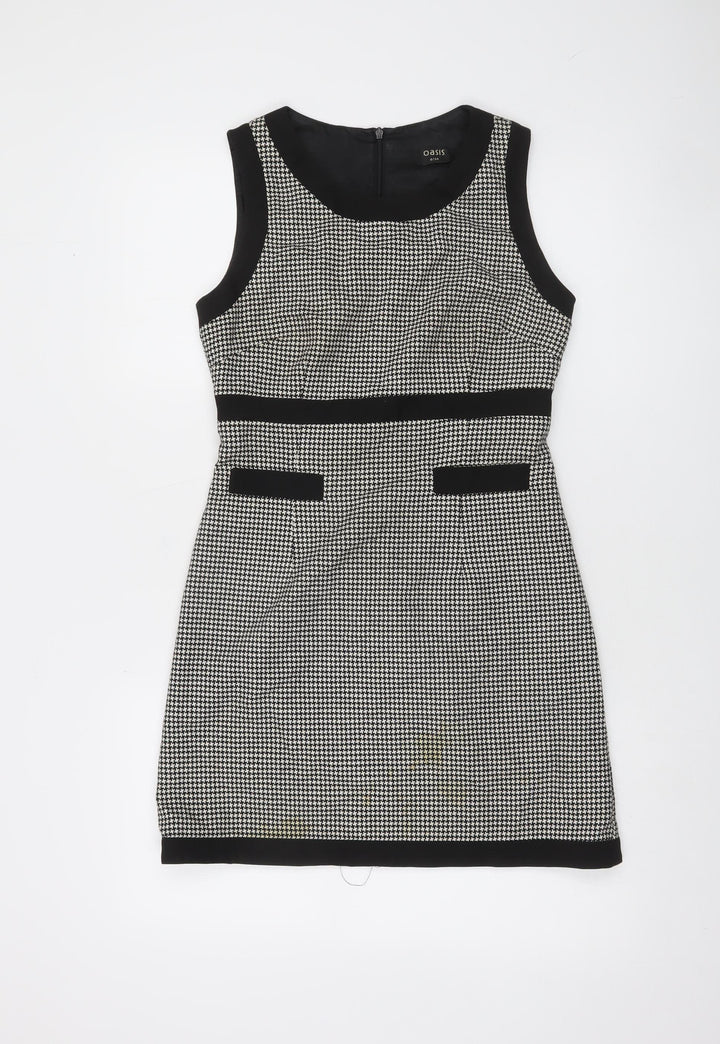 Oasis Women's Black Houndstooth Sheath Dress Size 8 Sleeveless Workwear