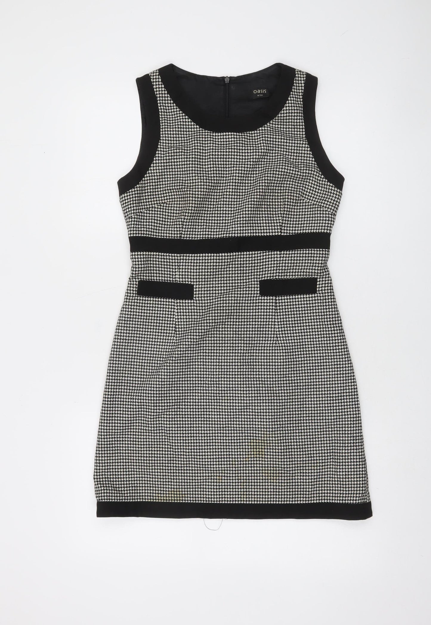 Oasis Women's Black Houndstooth Sheath Dress Size 8 Sleeveless Workwear