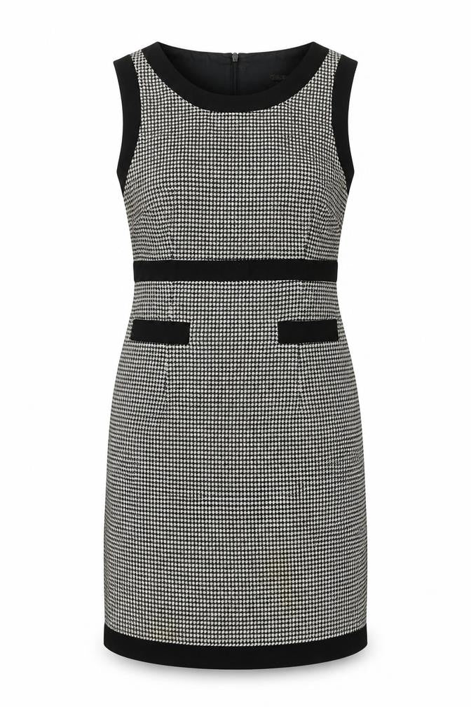 Oasis Women's Black Houndstooth Sheath Dress Size 8 Sleeveless Workwear