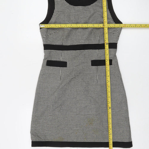 Oasis Women's Black Houndstooth Sheath Dress Size 8 Sleeveless Workwear