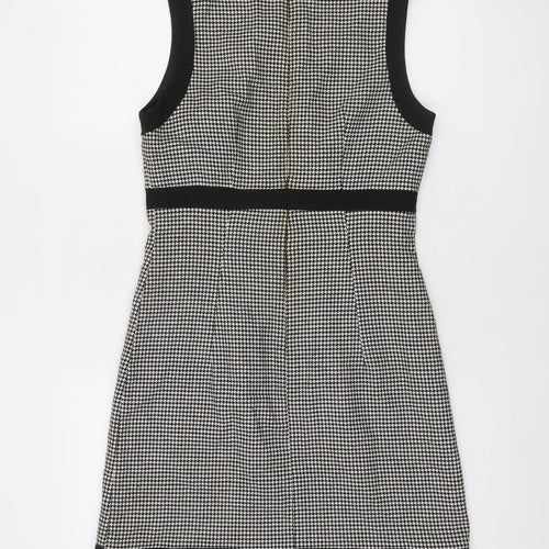 Oasis Women's Black Houndstooth Sheath Dress Size 8 Sleeveless Workwear